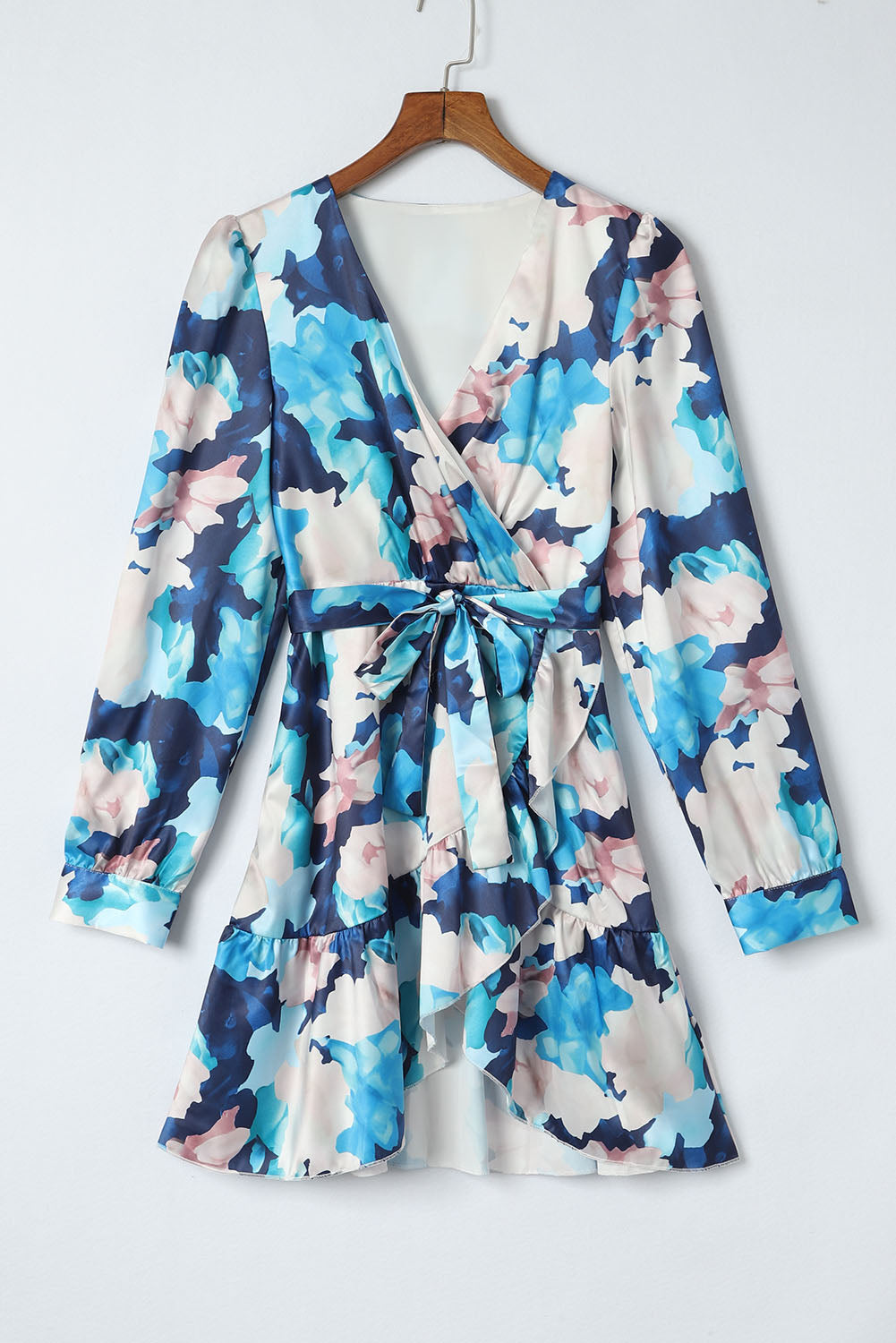 Blue Abstract Floral Ruffle Dress