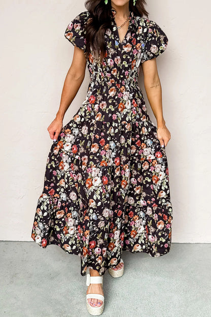 Black Floral Tiered Maxi Dress
