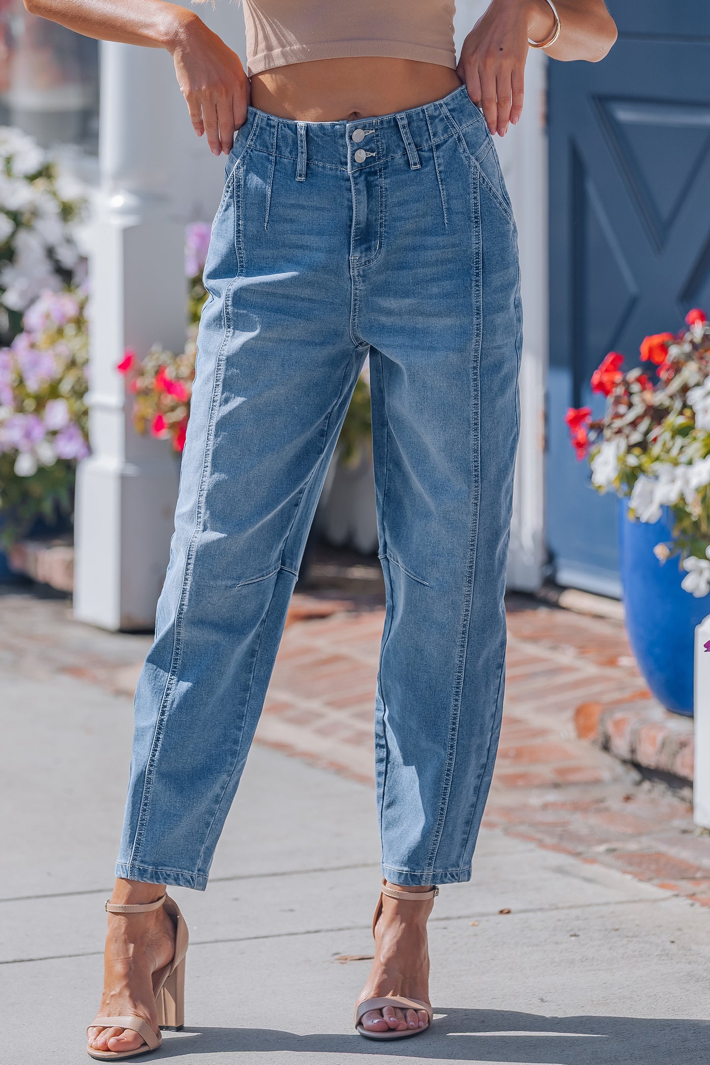 Sky Blue Cuffed Barrel Jeans