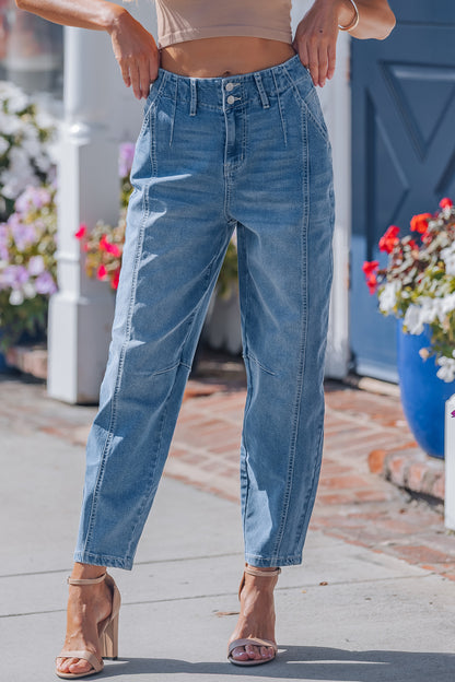 Sky Blue Cuffed Barrel Jeans