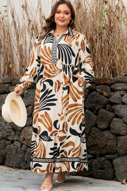 Abstract Print Plus Size Long Shift Dress