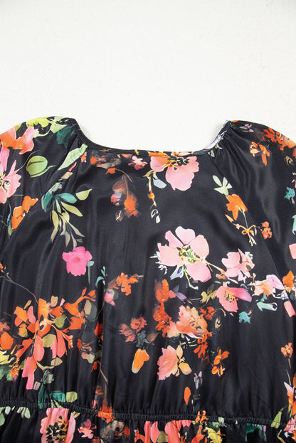 Black Plus Size Floral Long Sleeve Mini Dress