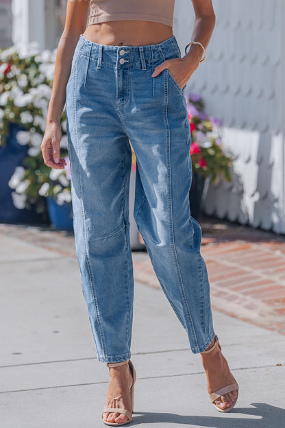 Sky Blue Cuffed Barrel Jeans
