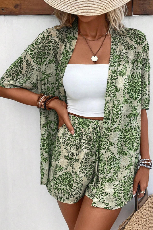 Green Vintage Floral Top and Shorts Set