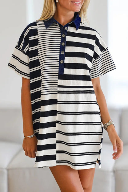 Black Stripe Polo T Shirt Dress