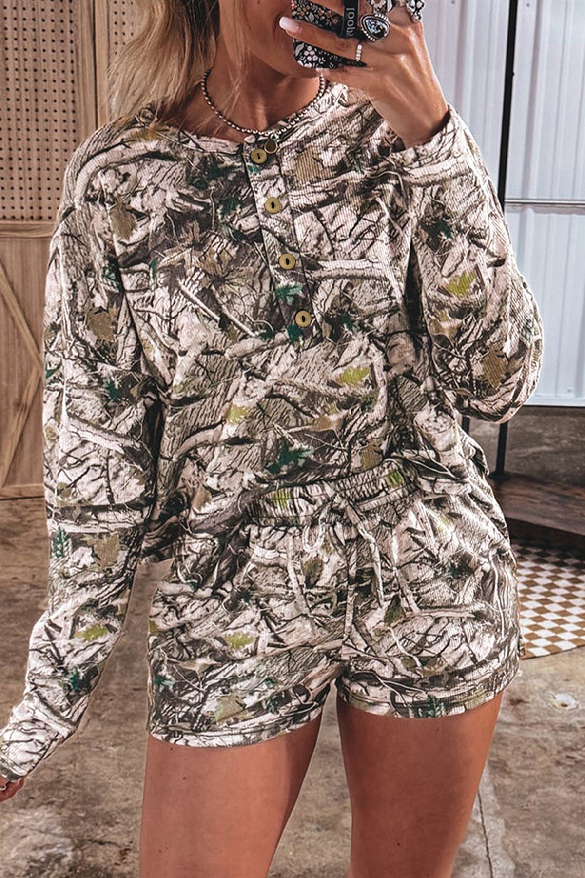 Camo Top & Shorts Two Piece Set