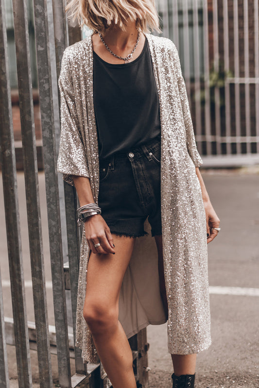 Apricot Sequin 3/4 Kimono