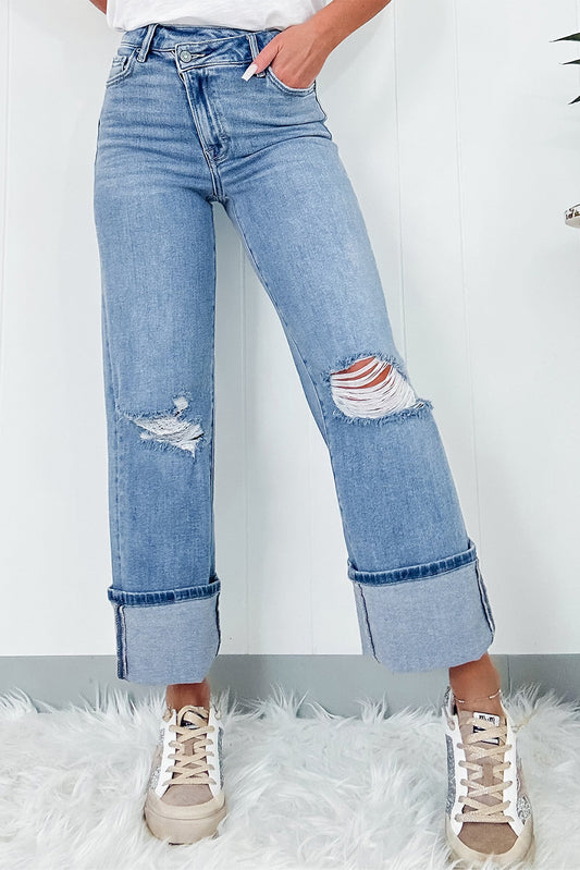 Dusk Blue High Rise Asymmetric Jeans