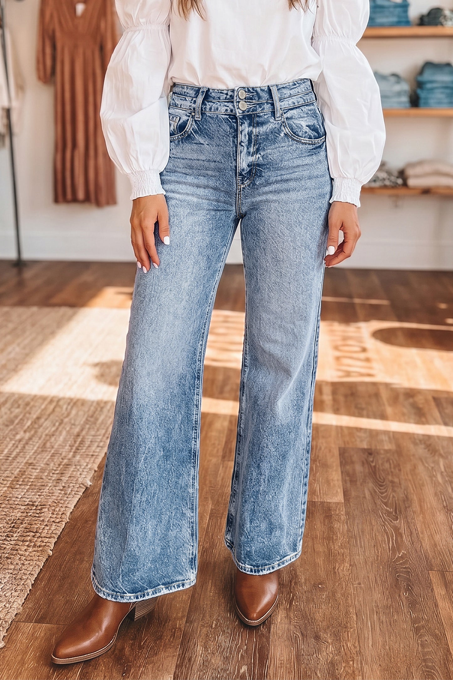 Blue Acid Wash Flare Jeans