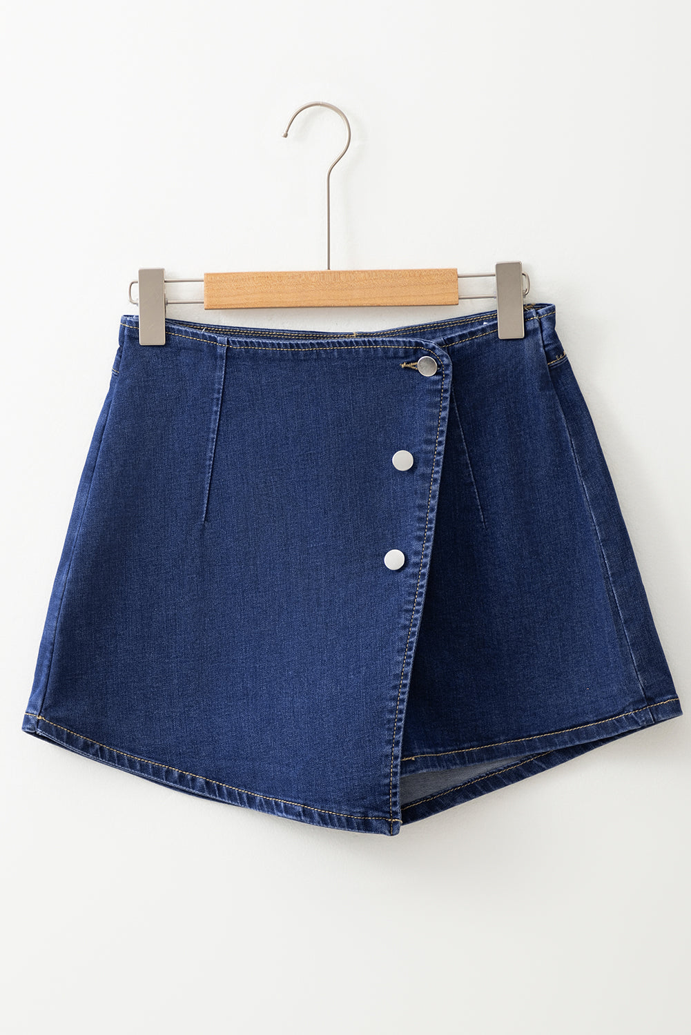 Blue Asymmetric Wrap Denim Shorts