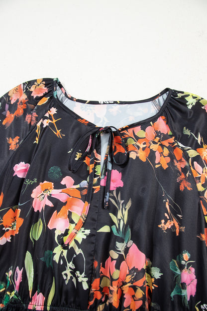 Black Plus Size Floral Long Sleeve Mini Dress