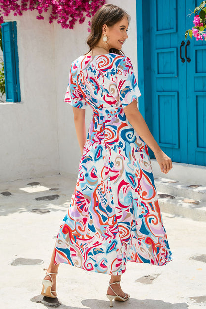 Multicolour Abstract  V Neck Maxi Dress