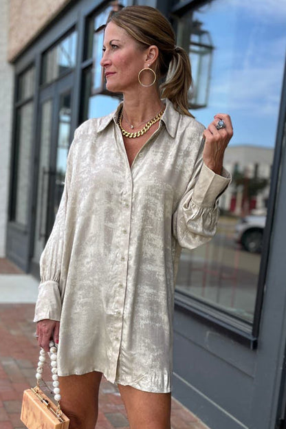 Champagne Mini Long Sleeve Shift Dress