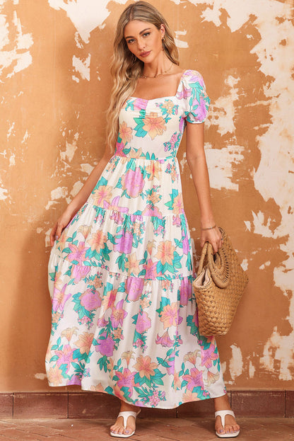 Multicolour Tiered Floral Maxi Dress