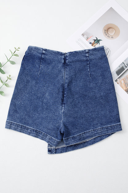 Blue Acid Wash Asymmetric Denim Skort