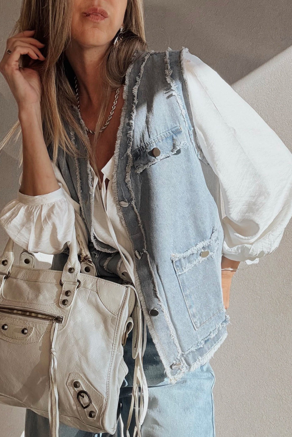 Beau Blue Frayed Denim Vest