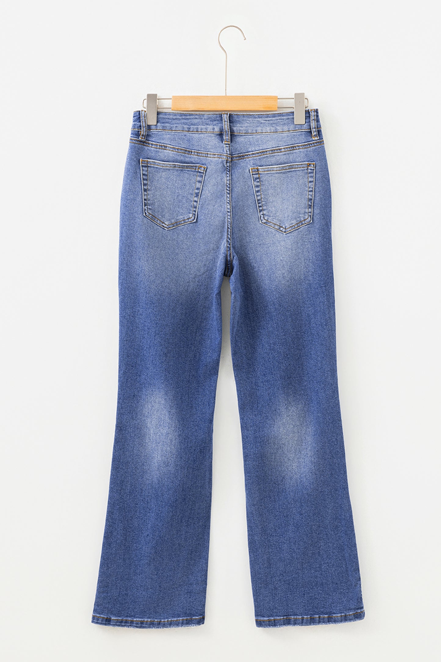 Blue Mid Rise Straight Leg Jeans