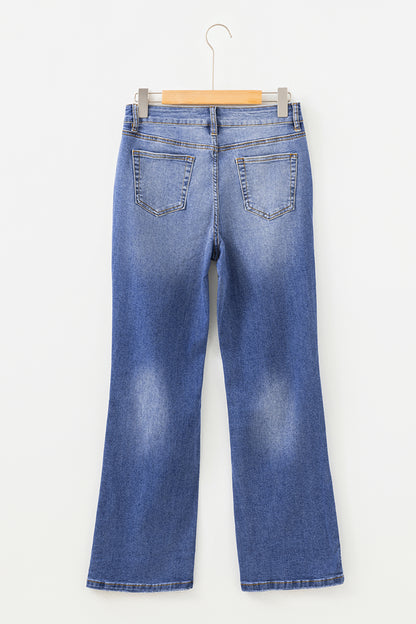 Blue Mid Rise Straight Leg Jeans
