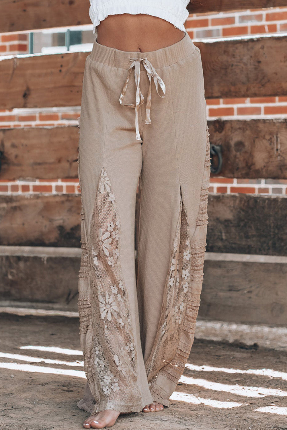 Smoke Grey Boho Lace High Waist Pants