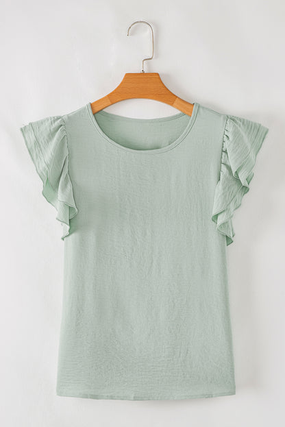 Sage Ruffled Short Sleeve Blouse
