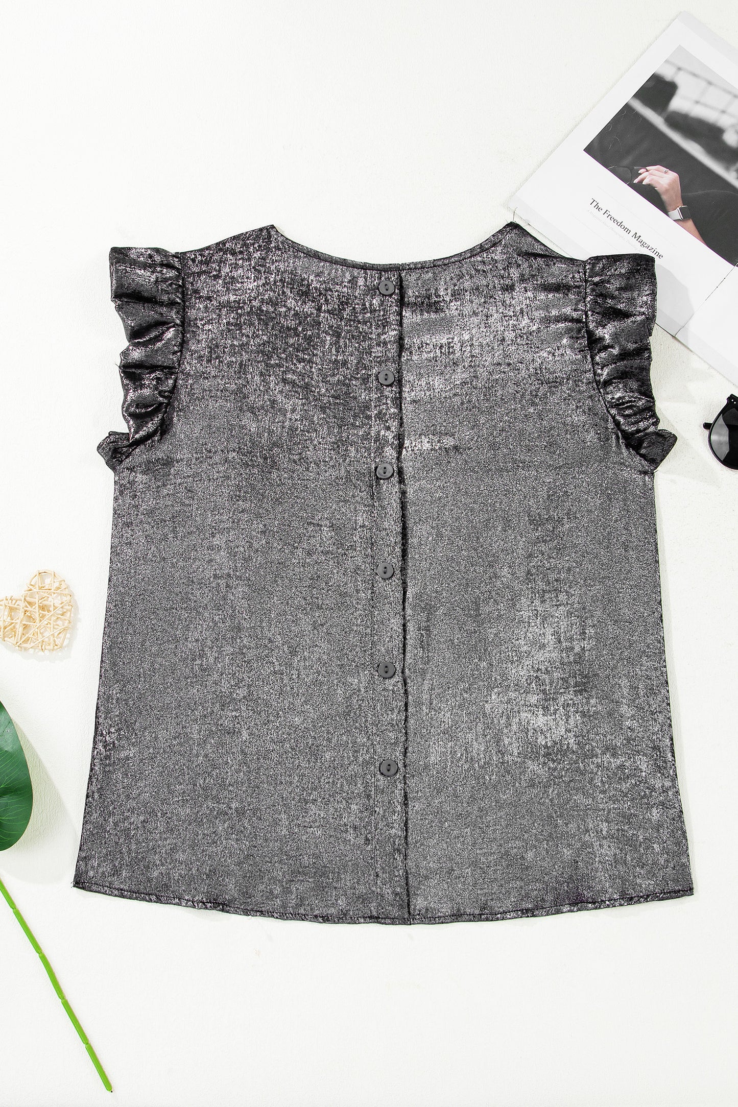 Silver Metallic Ruffle Blouse