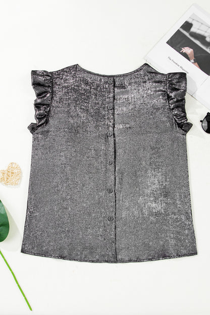 Silver Metallic Ruffle Blouse