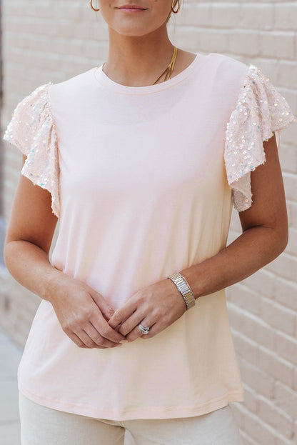 Pink Sequin Sleeves T-Shirt