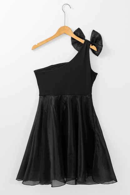 Black Bowtie One-shoulder Tulle Dress