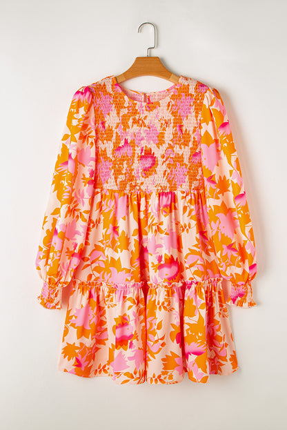 Orange Abstract Ruffle Mini Dress