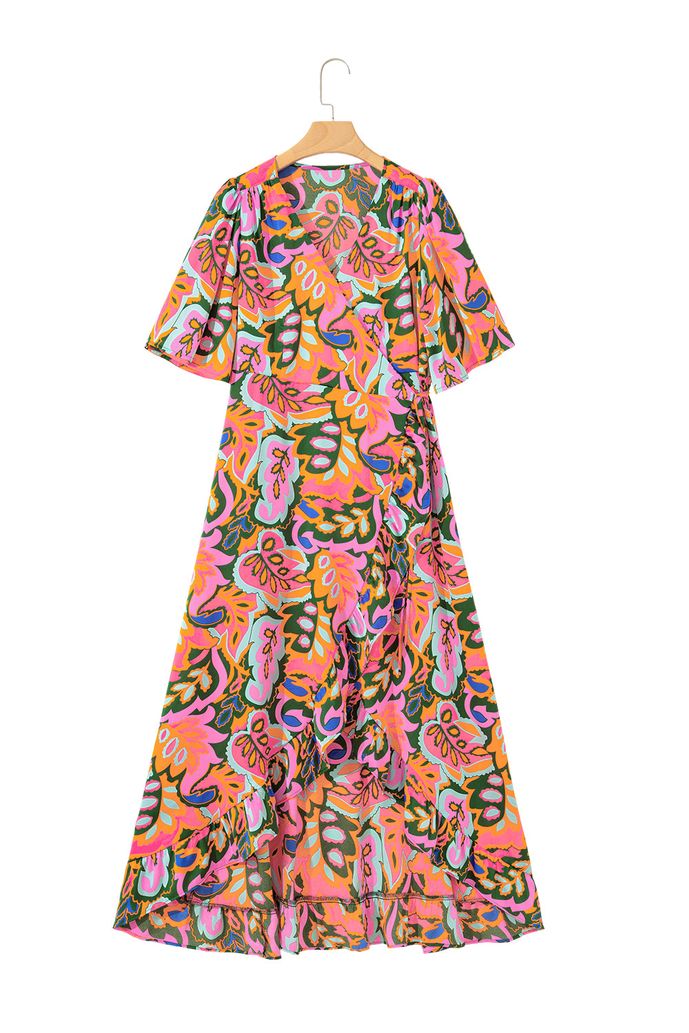 Rose Summer Print Ruffled Asymmetric Maxi Dress