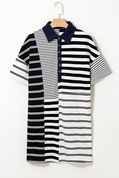 Black Stripe Polo T Shirt Dress