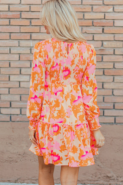 Orange Abstract Ruffle Mini Dress