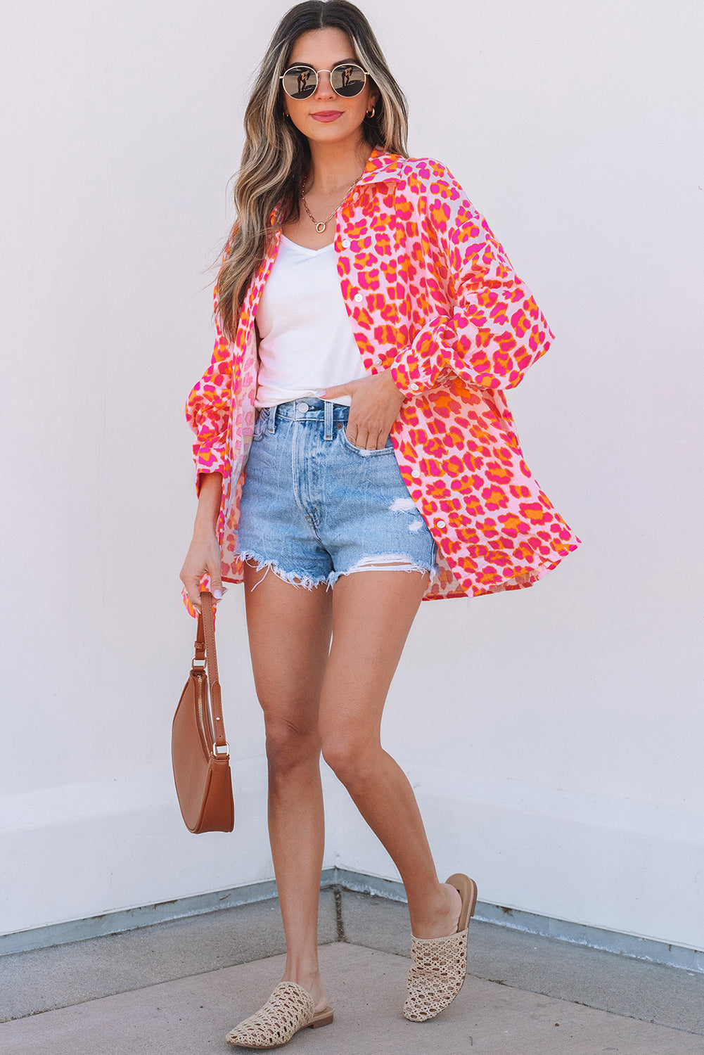 Rose Leopard Button Up Loose Shirt