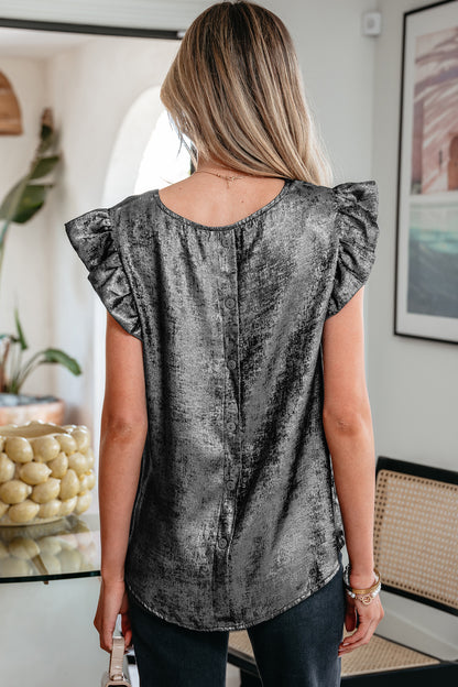Silver Metallic Ruffle Blouse