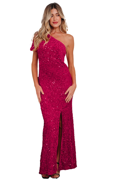 One Shoulder Bodycon Sequin Gown