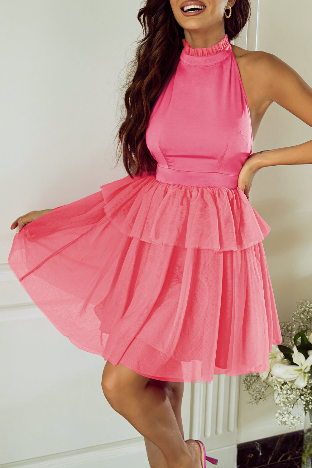 Strawberry Pink Halter Dress