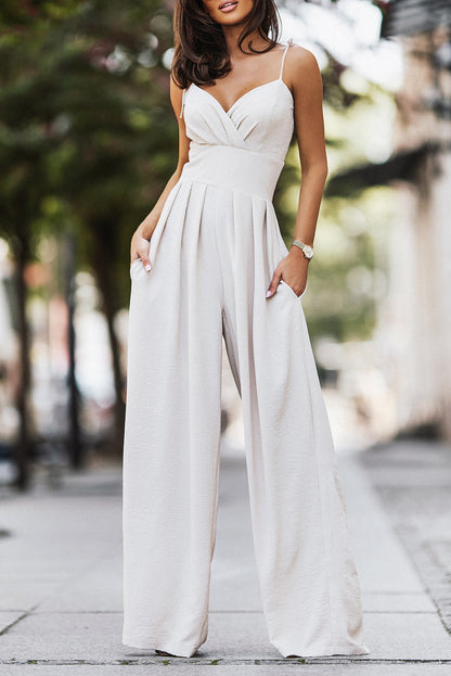 Beige Spaghetti Straps Wide Leg Jumpsuit