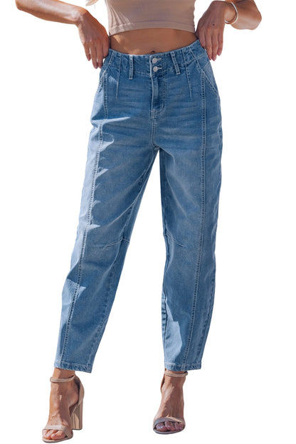 Sky Blue Cuffed Barrel Jeans