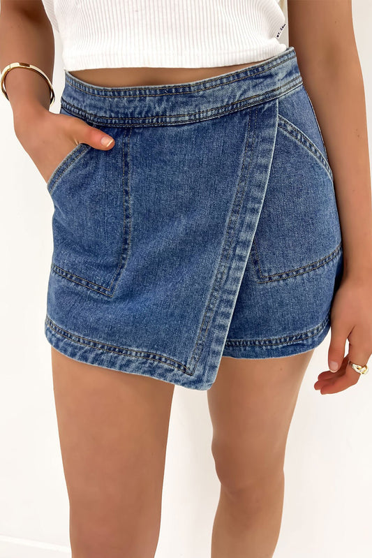 Ashleigh Blue Faux Wrap Mini Denim Skort