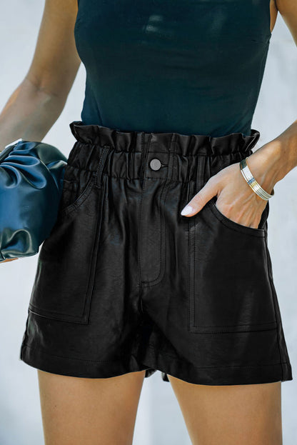 Black Faux Leather High Rise Shorts