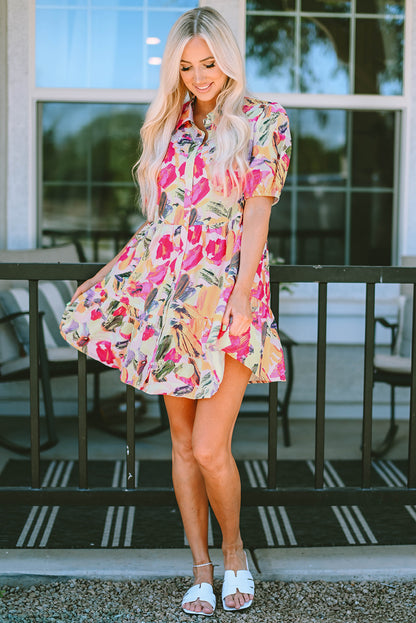 Multicolour Floral Print Shirt Dress