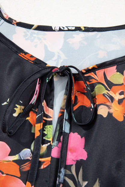 Black Plus Size Floral Long Sleeve Mini Dress