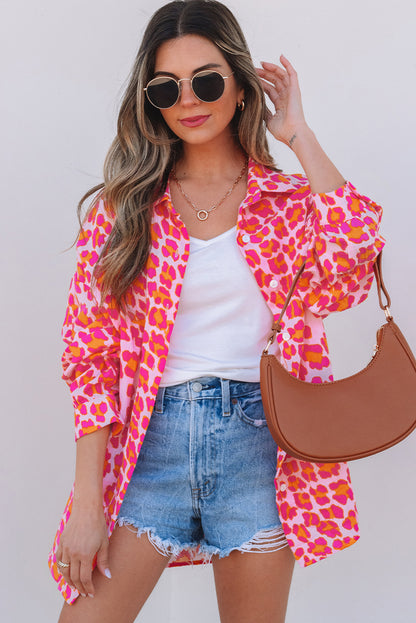Rose Leopard Button Up Loose Shirt
