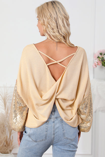 Sequin Open Back Knit Top