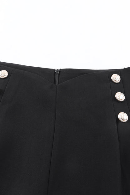 Black Double Breasted Pleated Trouser