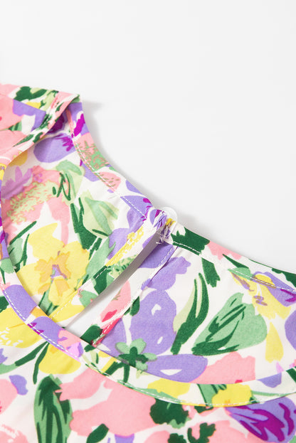 Purple Floral Short Sleeve Blouse