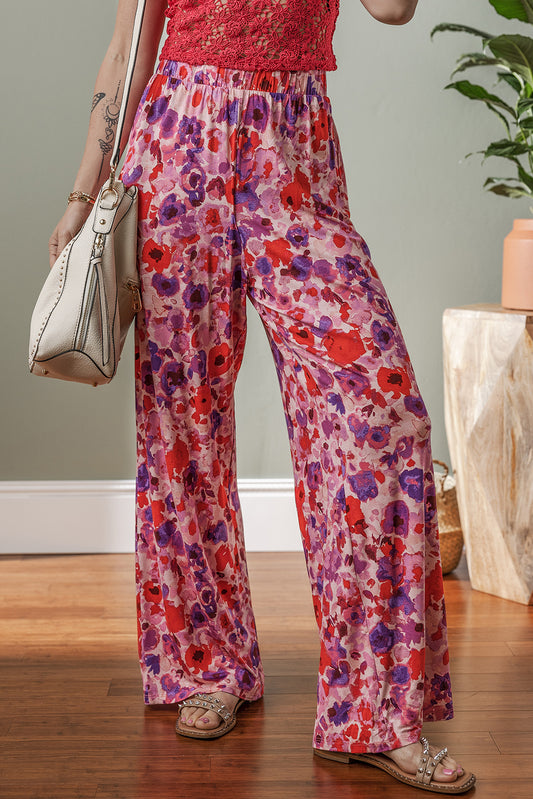 Purple Floral High Waist Pants