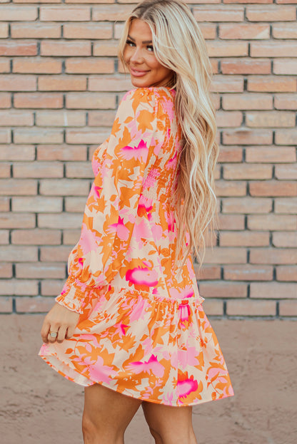 Orange Abstract Ruffle Mini Dress