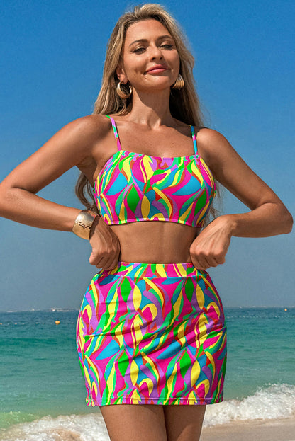 Multicolour Abstract High Waist Bikini Set