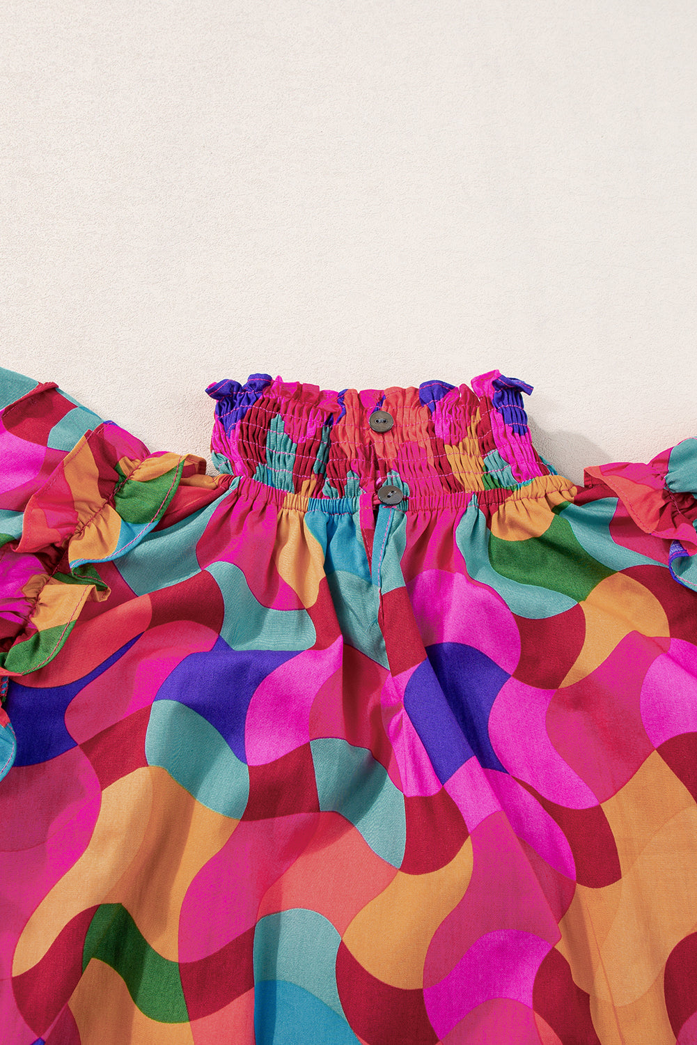Rose Ruffle Wavy Print Top